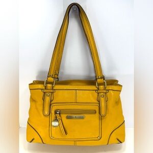 Vintage Etienne Aigner Yellow Genuine Leather Shoulder Bag with Buckle Detail